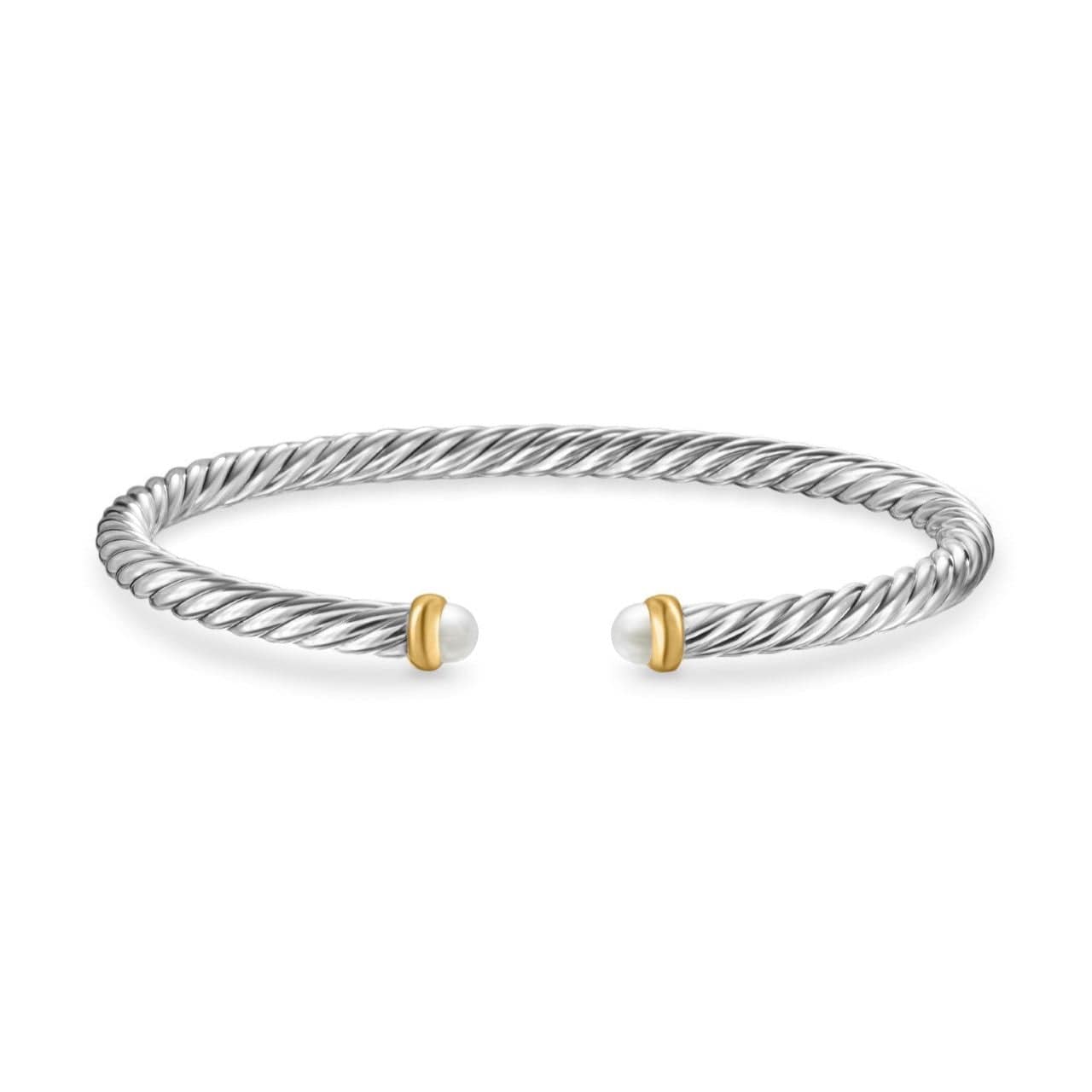 Cable Flex Bracelet in Sterling Silver with 14K Yellow Gold and Pearls, 4mm