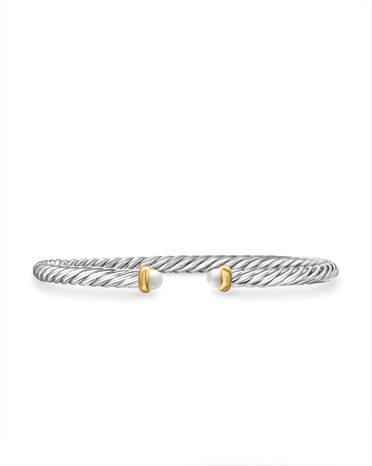 Cable Flex Bracelet in Sterling Silver with 14K Yellow Gold and Pearls, 4mm