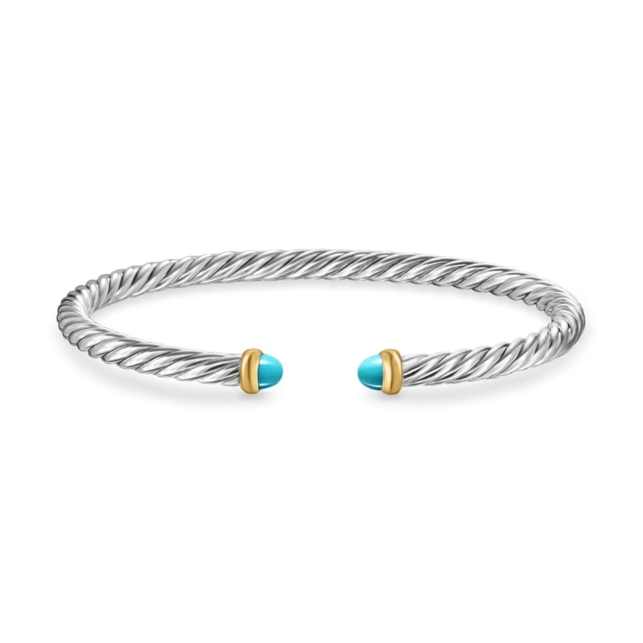 Cable Flex Bracelet in Sterling Silver with 14K Yellow Gold and Turquoise, 4mm