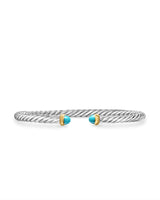 Cable Flex Bracelet in Sterling Silver with 14K Yellow Gold and Turquoise, 4mm