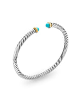 Cable Flex Bracelet in Sterling Silver with 14K Yellow Gold and Turquoise, 4mm