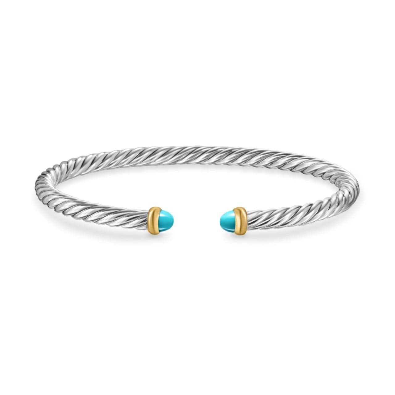 Cable Flex Bracelet in Sterling Silver with 14K Yellow Gold and Turquoise, 4mm