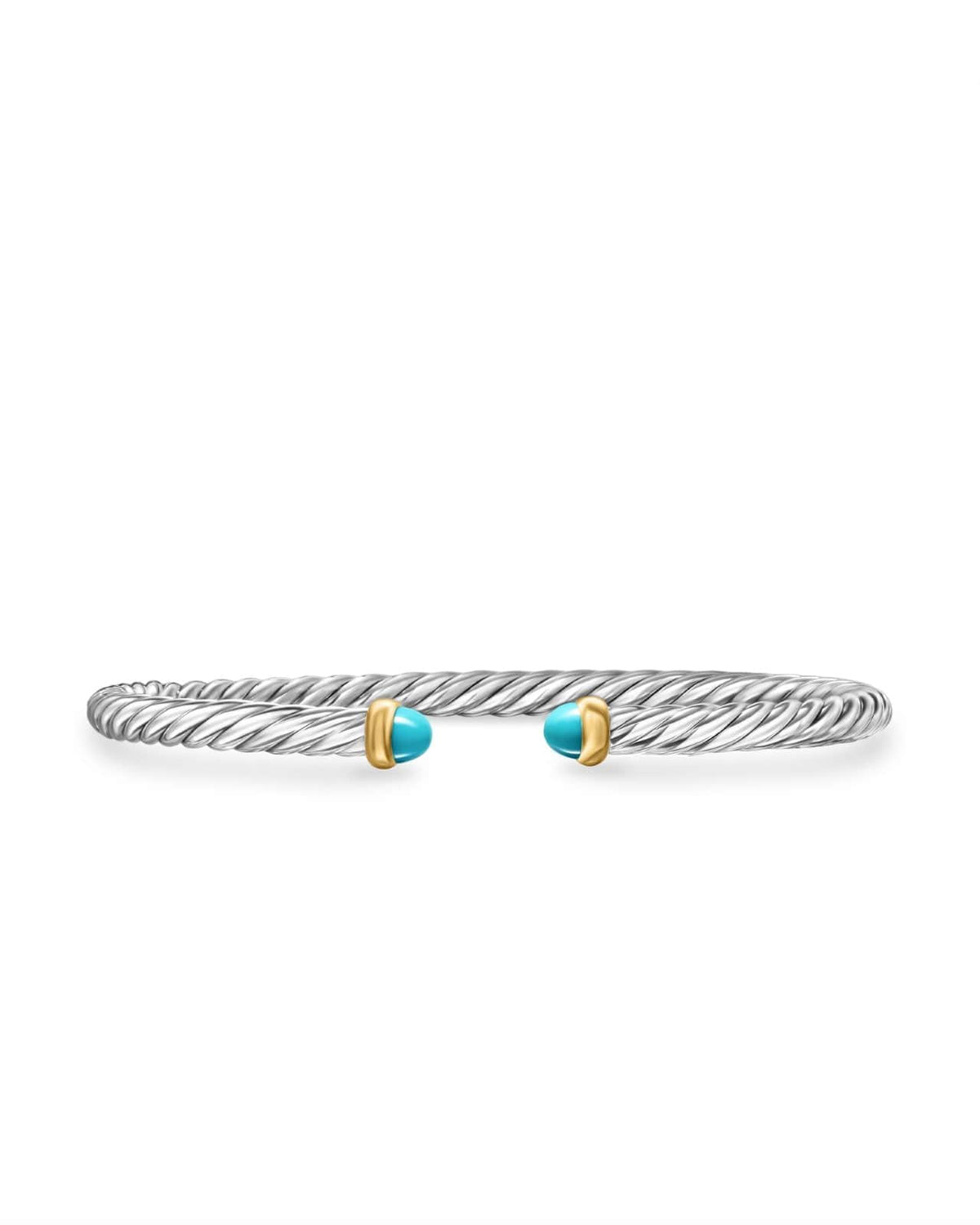 Cable Flex Bracelet in Sterling Silver with 14K Yellow Gold and Turquoise, 4mm