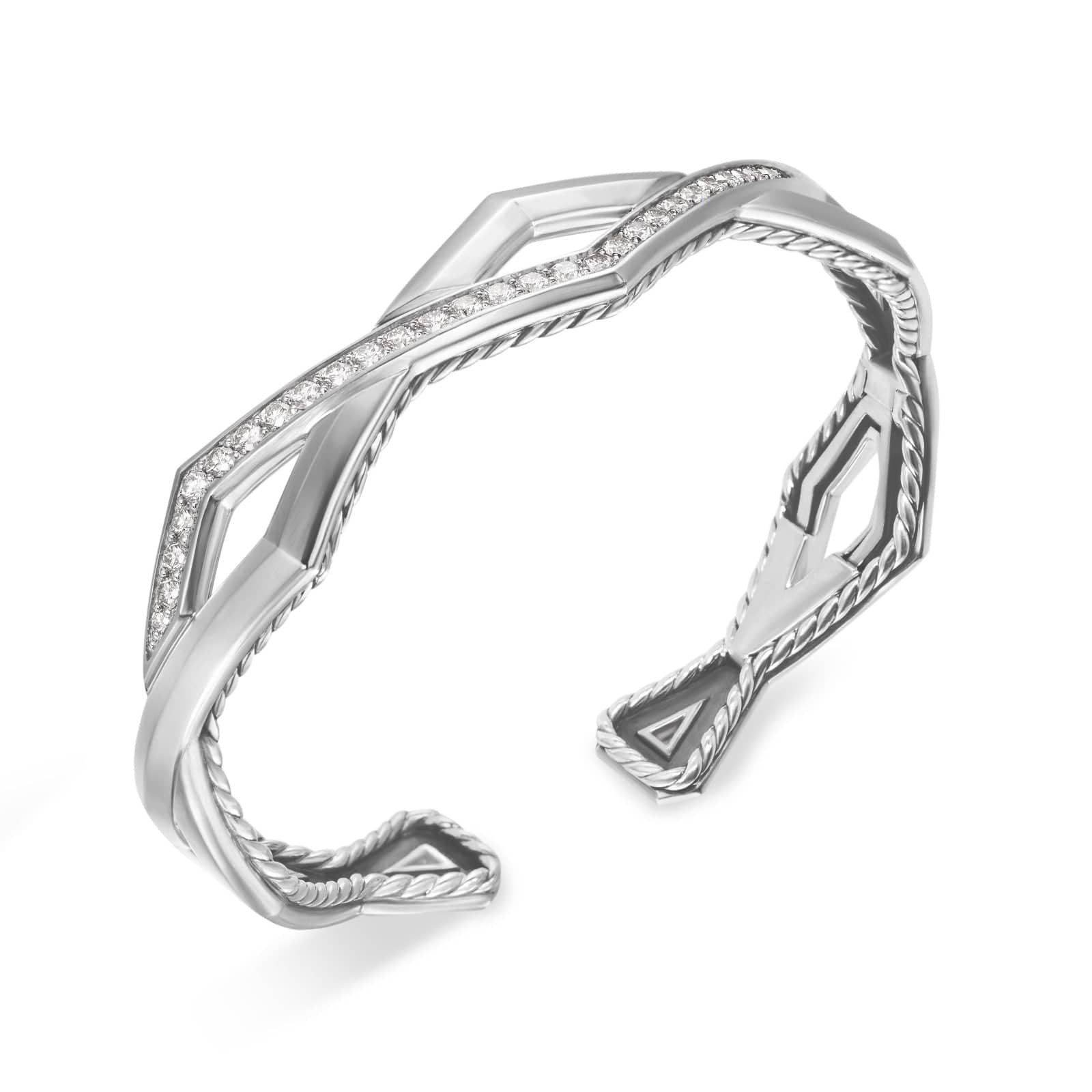 Zig Zag Stax™ Two Row Cuff Bracelet in Sterling Silver with Diamonds, 13mm