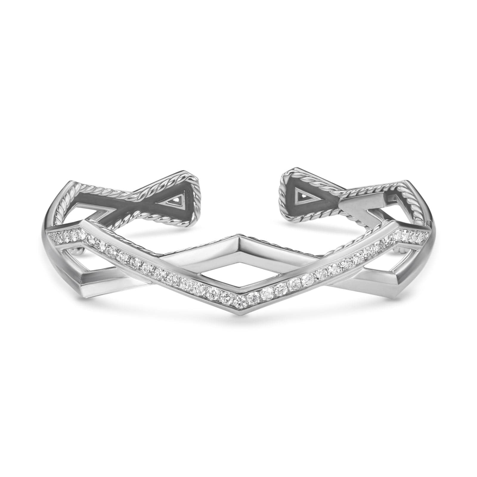 Zig Zag Stax™ Two Row Cuff Bracelet in Sterling Silver with Diamonds, 13mm