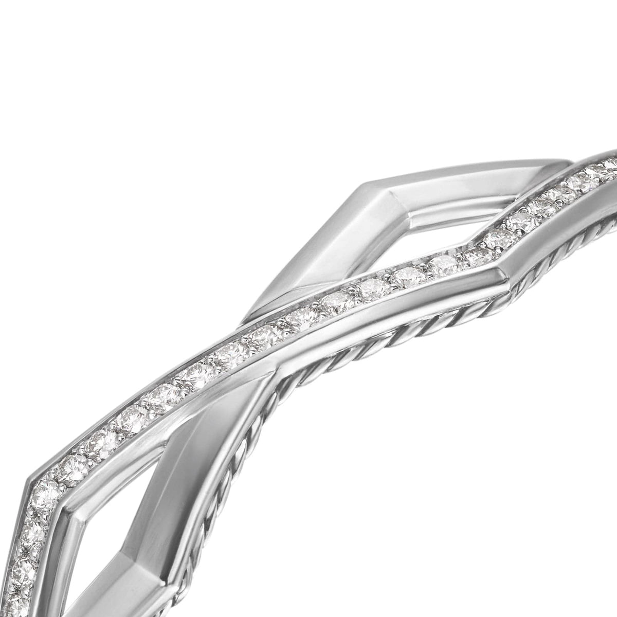 Zig Zag Stax™ Two Row Cuff Bracelet in Sterling Silver with Diamonds, 13mm