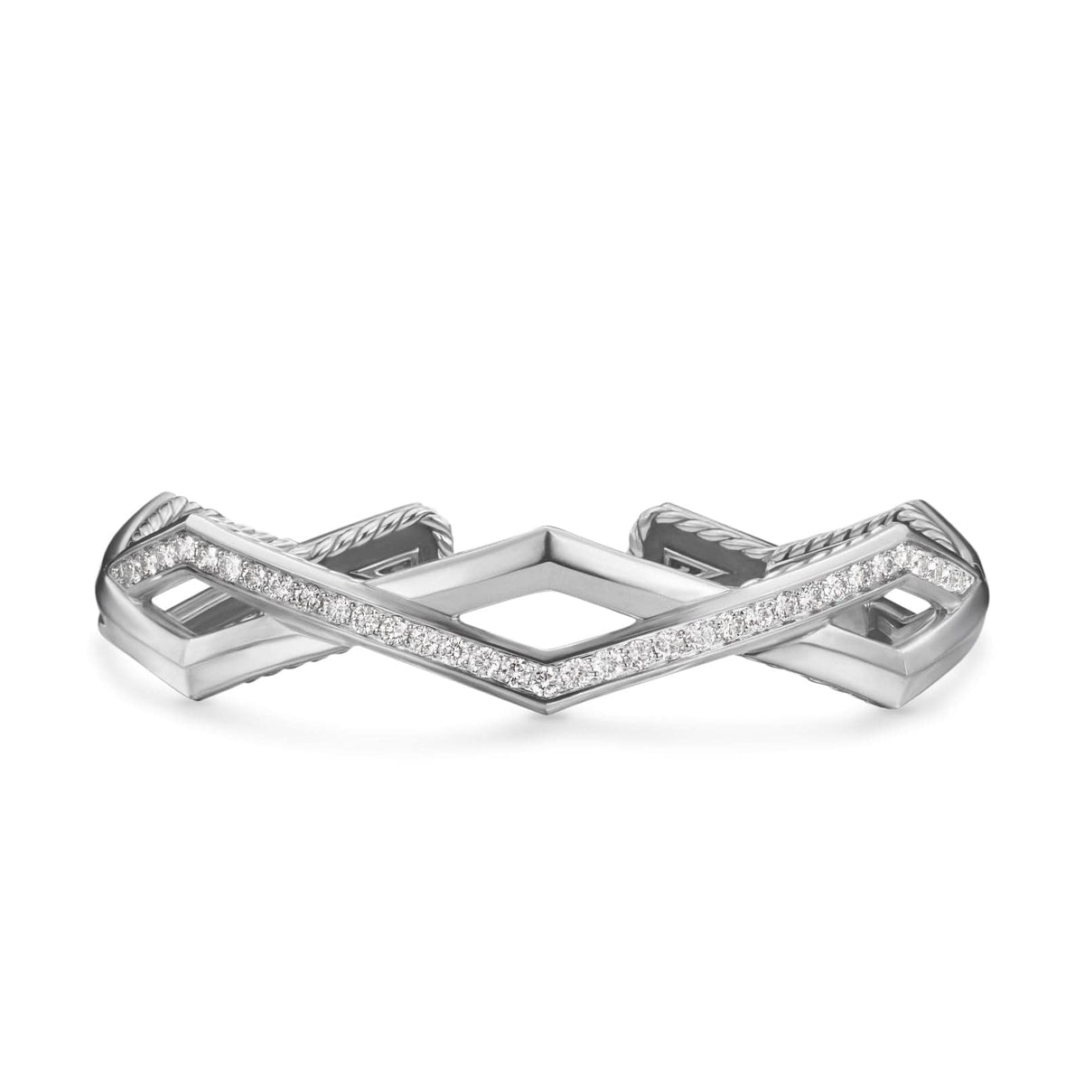 Zig Zag Stax™ Two Row Cuff Bracelet in Sterling Silver with Diamonds, 13mm