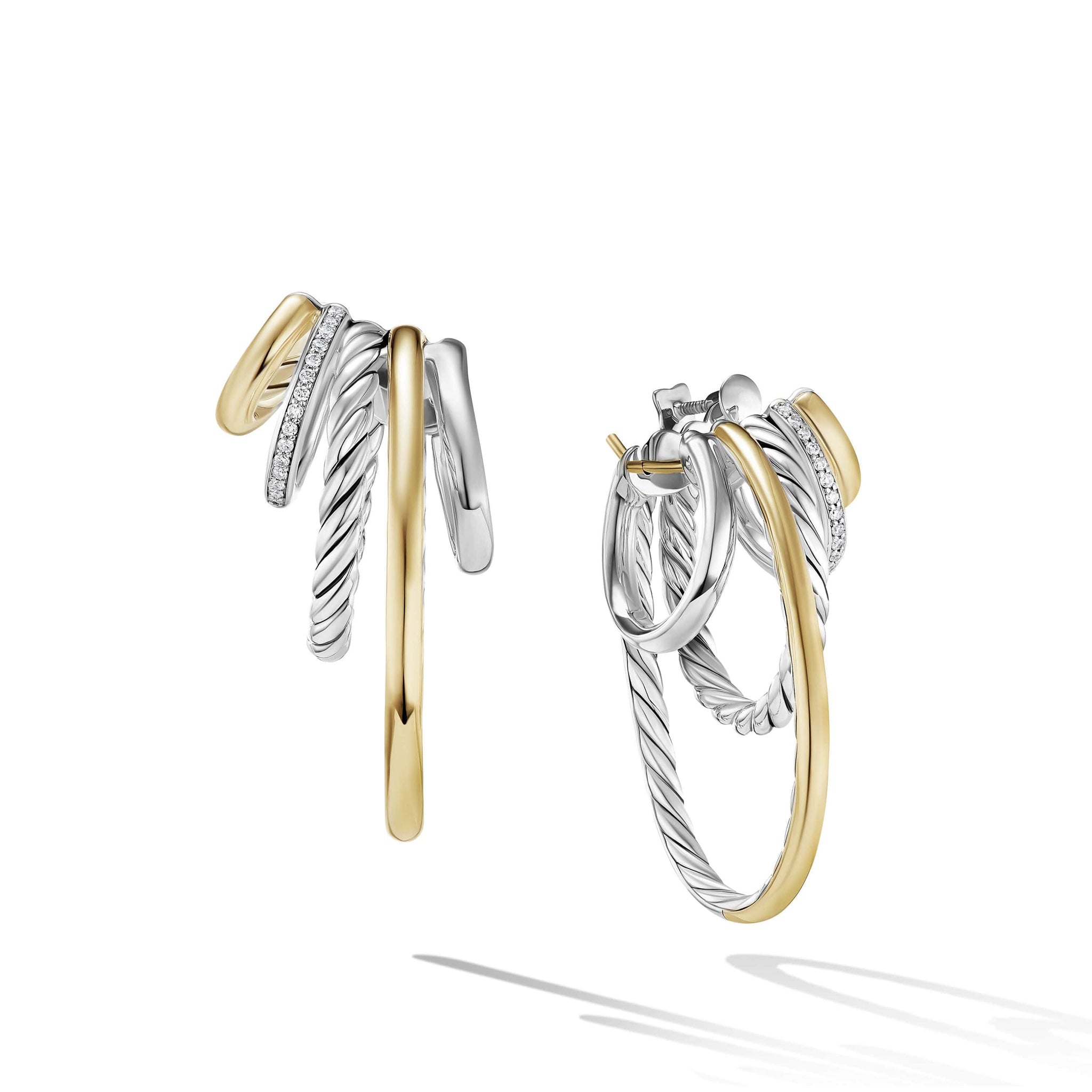 DY Mercer Multi Hoop Earrings in Sterling Silver with 18K Yellow Gold and Pavé Diamonds