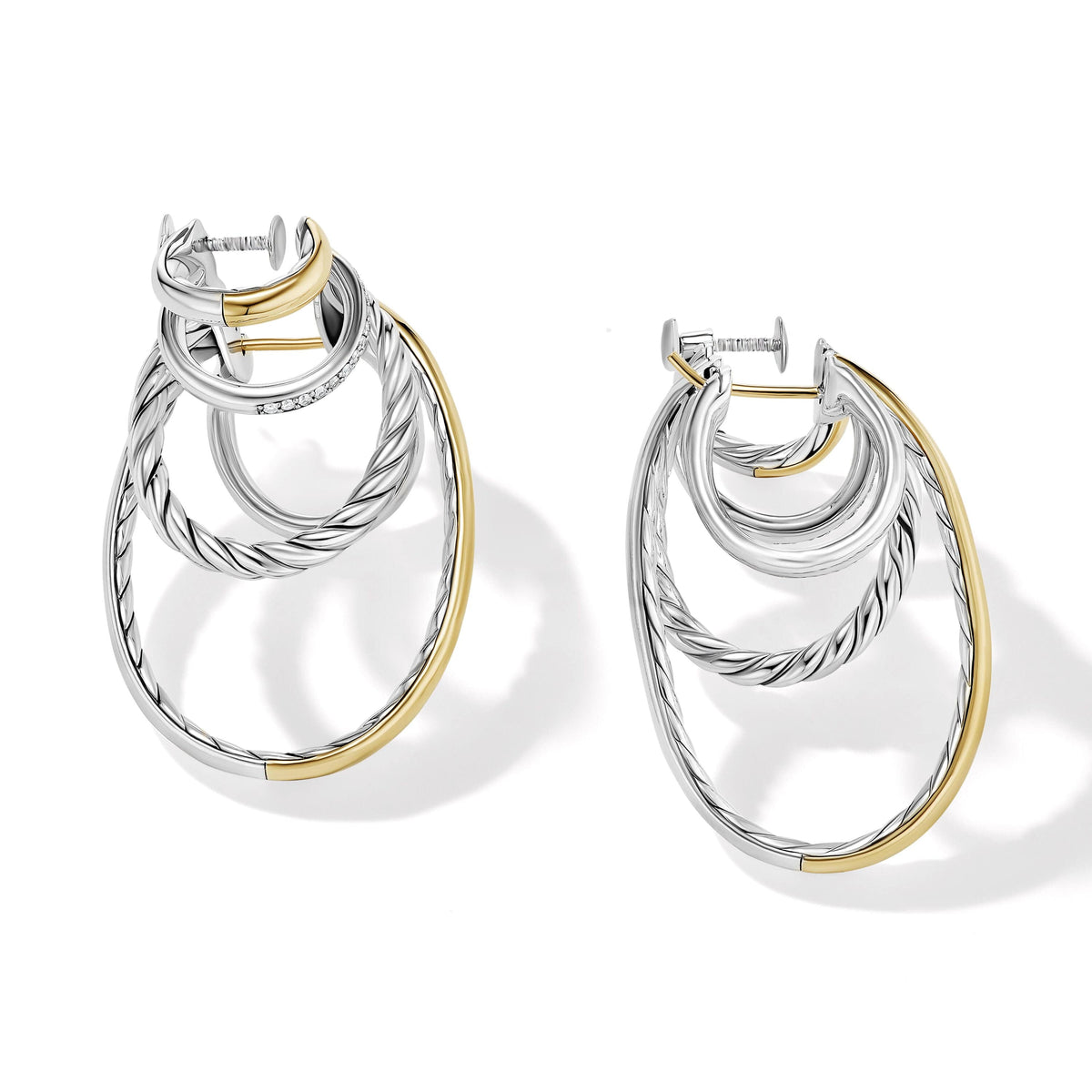 DY Mercer Multi Hoop Earrings in Sterling Silver with 18K Yellow Gold and Pavé Diamonds