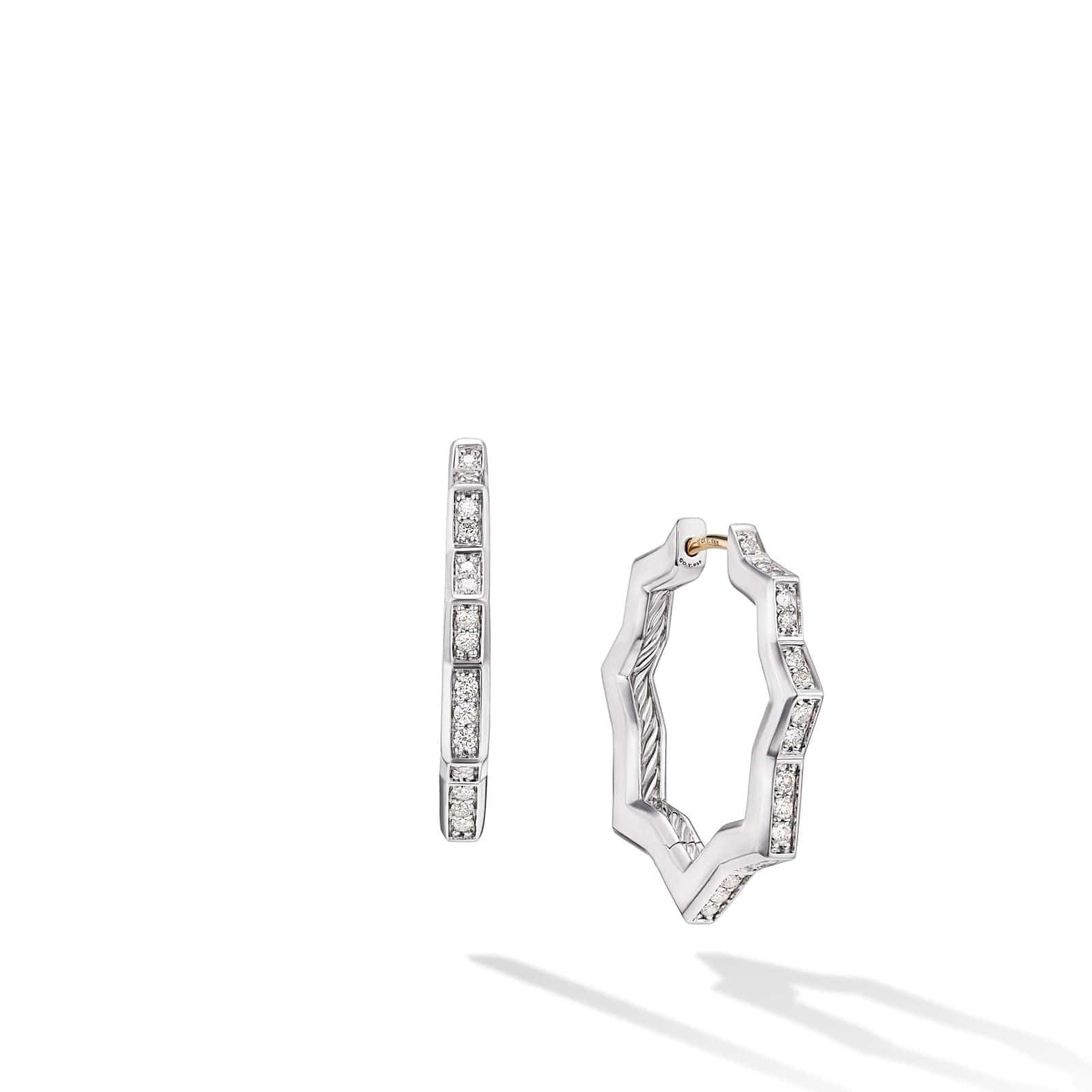 Zig Zag Stax™ Hoop Earrings in Sterling Silver with Diamonds, 22.8mm