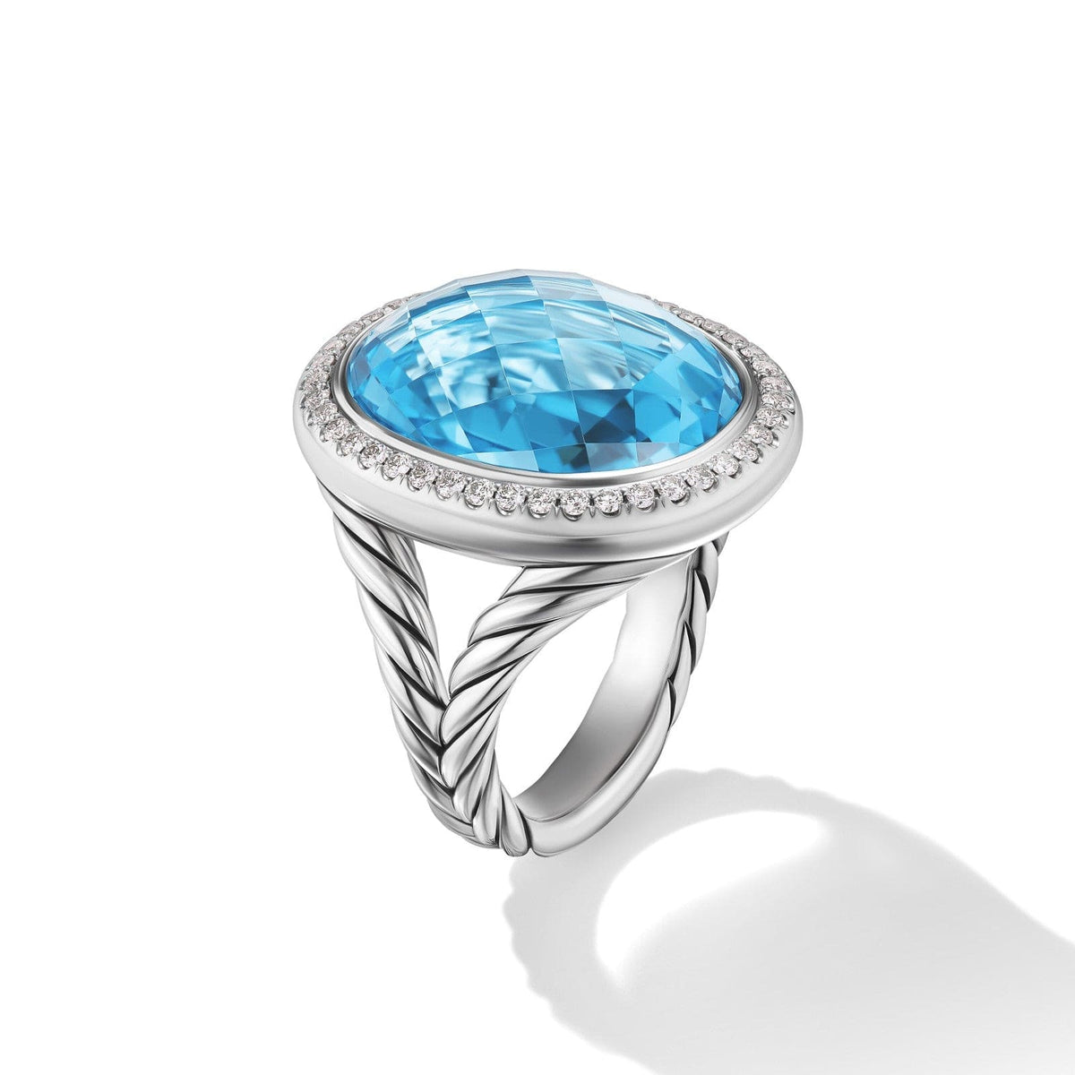 Albion® Oval Ring in Sterling Silver with Blue Topaz and Diamonds, 21mm