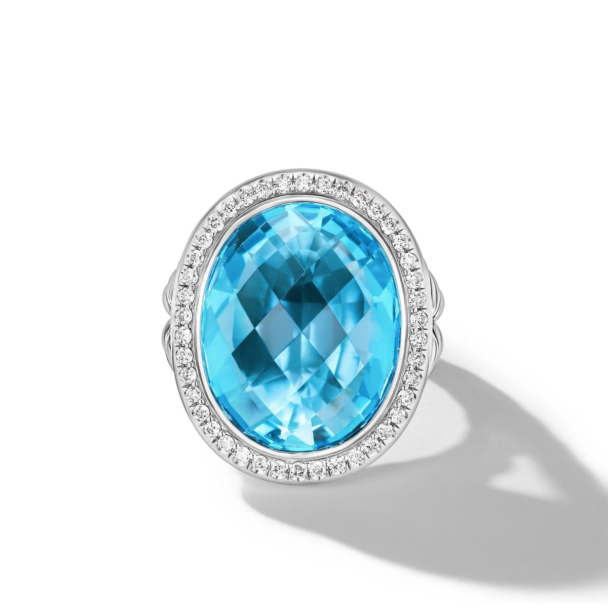 Albion® Oval Ring in Sterling Silver with Blue Topaz and Diamonds, 21mm