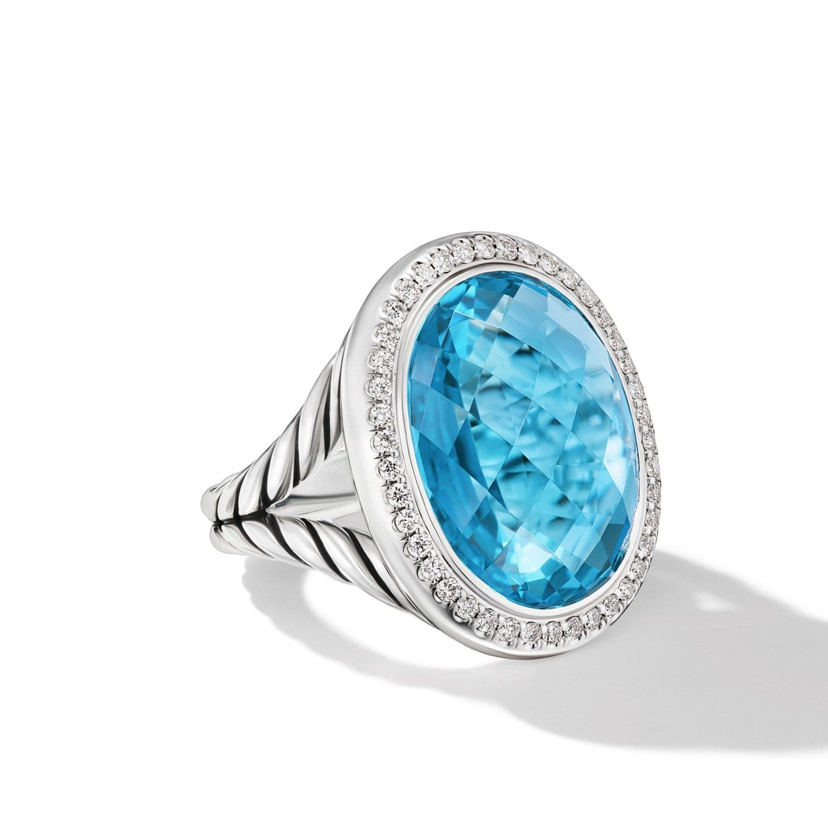 Albion® Oval Ring in Sterling Silver with Blue Topaz and Diamonds, 21mm