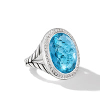 Albion® Oval Ring in Sterling Silver with Blue Topaz and Diamonds, 21mm