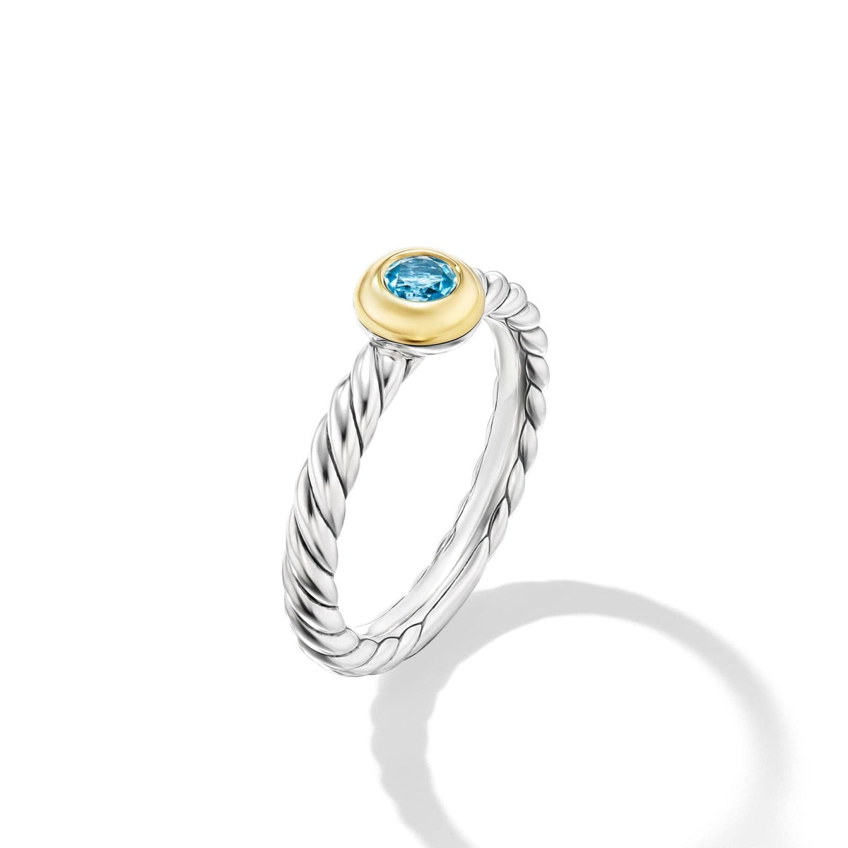 Petite Cable Ring in Sterling Silver with 14K Yellow Gold and Blue Topaz, 2.8mm