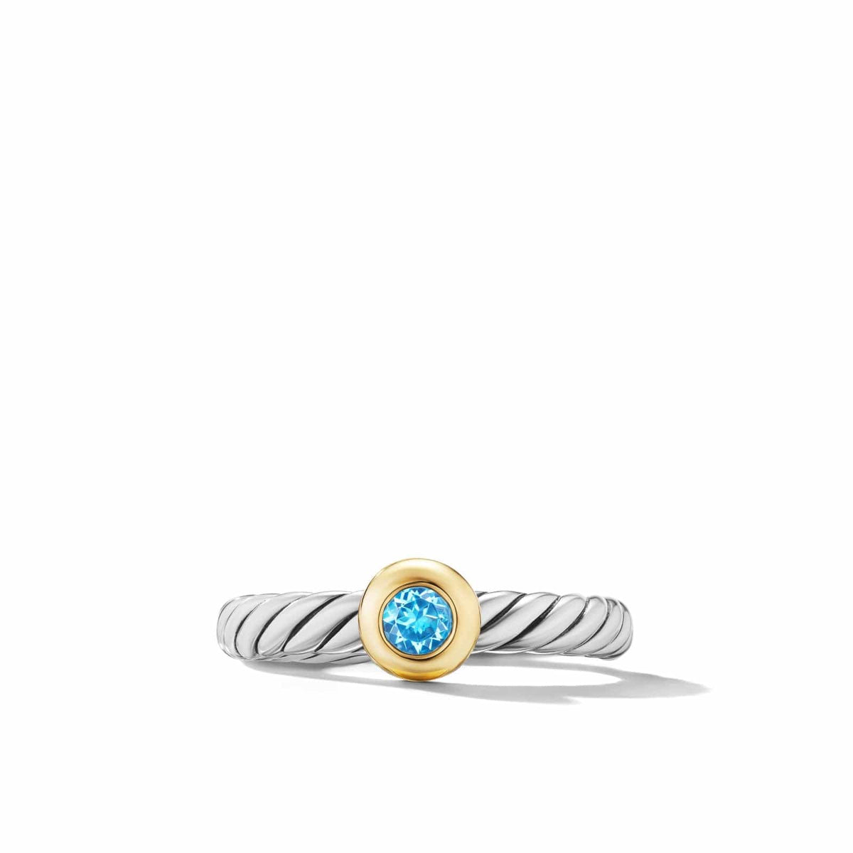 Petite Cable Ring in Sterling Silver with 14K Yellow Gold and Blue Topaz, 2.8mm