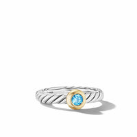 Petite Cable Ring in Sterling Silver with 14K Yellow Gold and Blue Topaz, 2.8mm