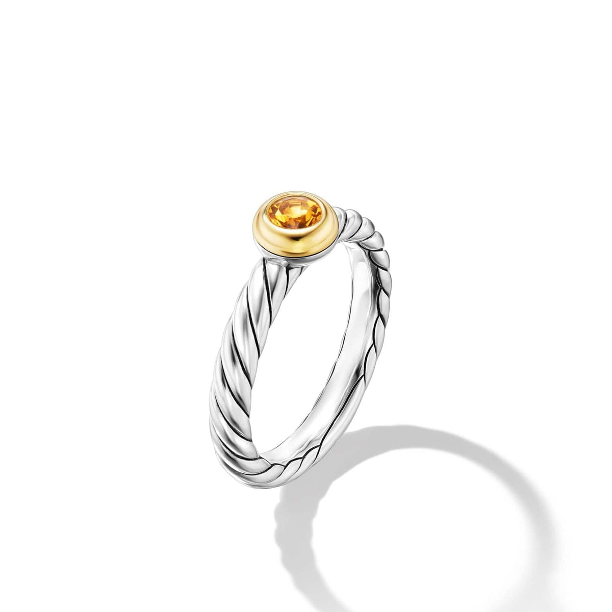 Petite Cable Ring in Sterling Silver with 14K Yellow Gold and Citrine, 2.8mm