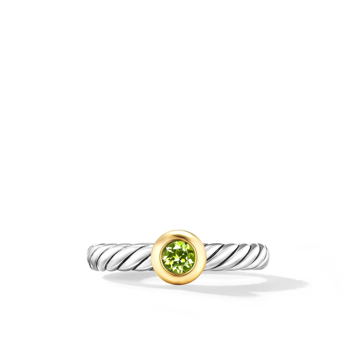 Petite Cable Ring in Sterling Silver with 14K Yellow Gold and Peridot, 2.8mm