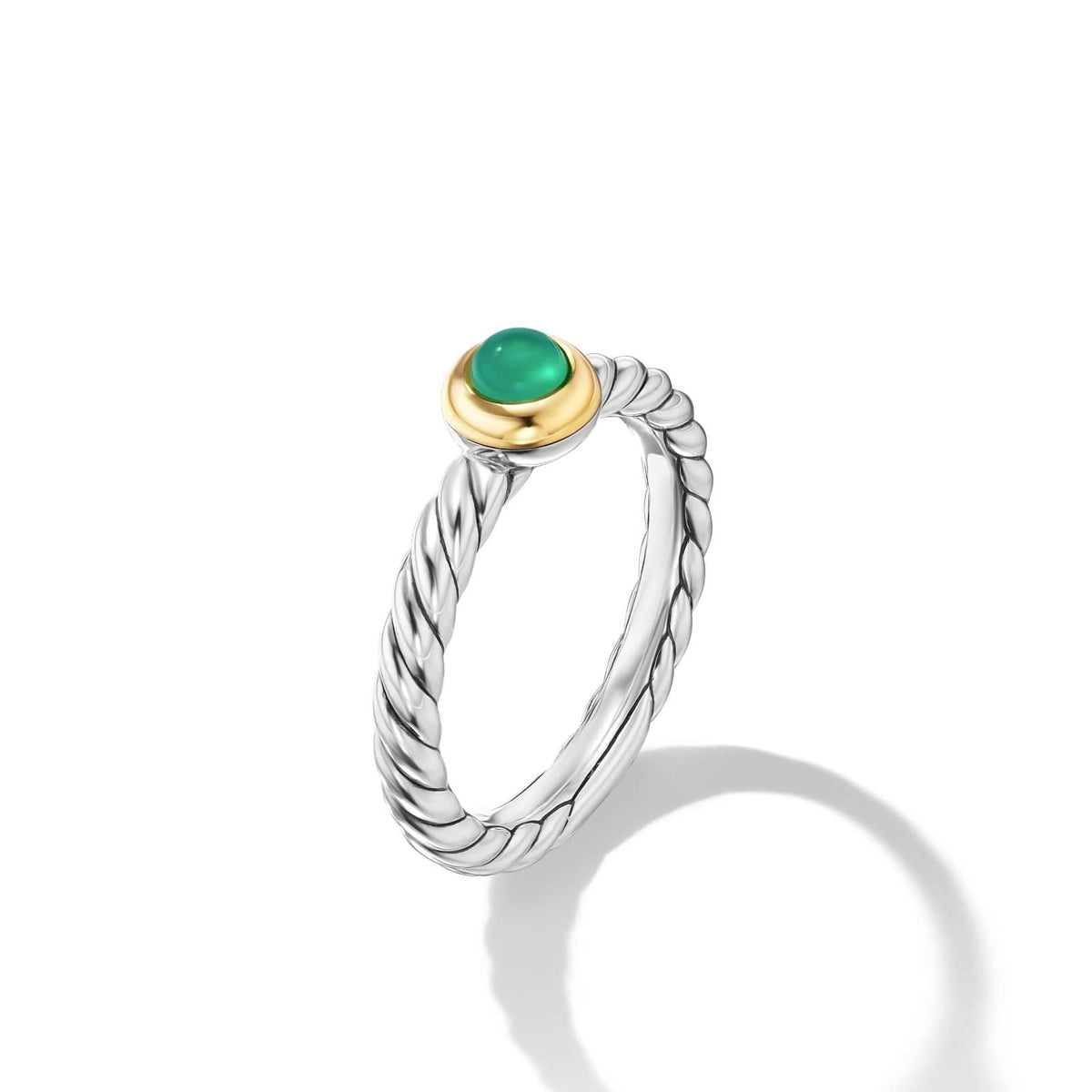 Petite Cable Ring in Sterling Silver with 14K Yellow Gold and Green Onyx, 2.8mm