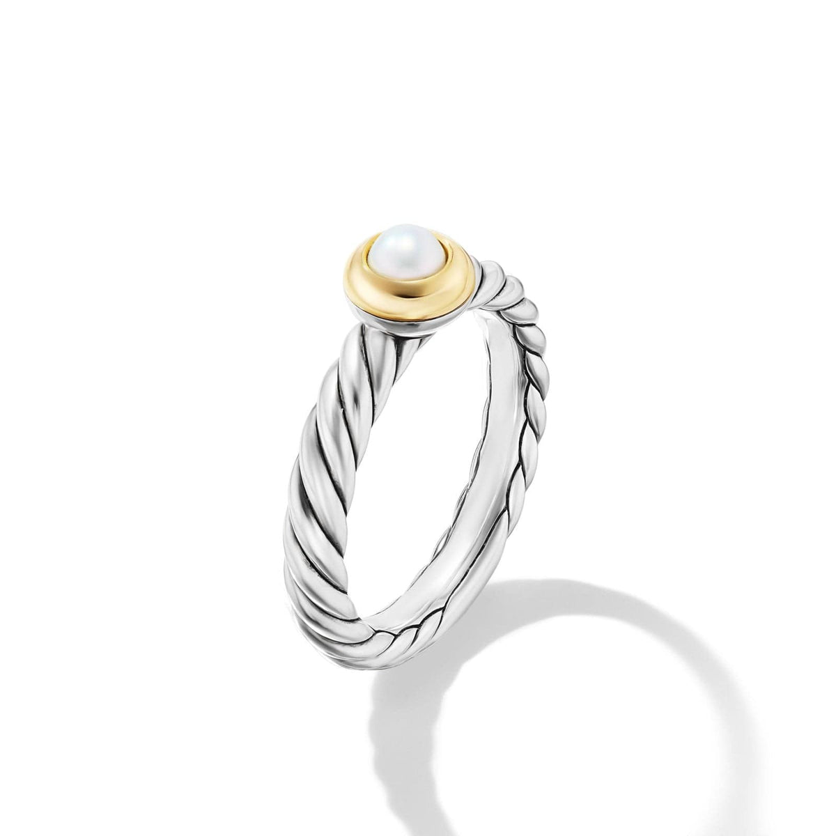 Petite Cable Ring in Sterling Silver with 14K Yellow Gold and Pearl, 2.8mm