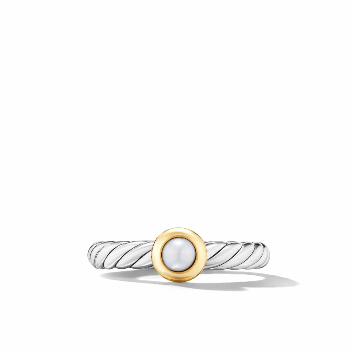 Petite Cable Ring in Sterling Silver with 14K Yellow Gold and Pearl, 2.8mm