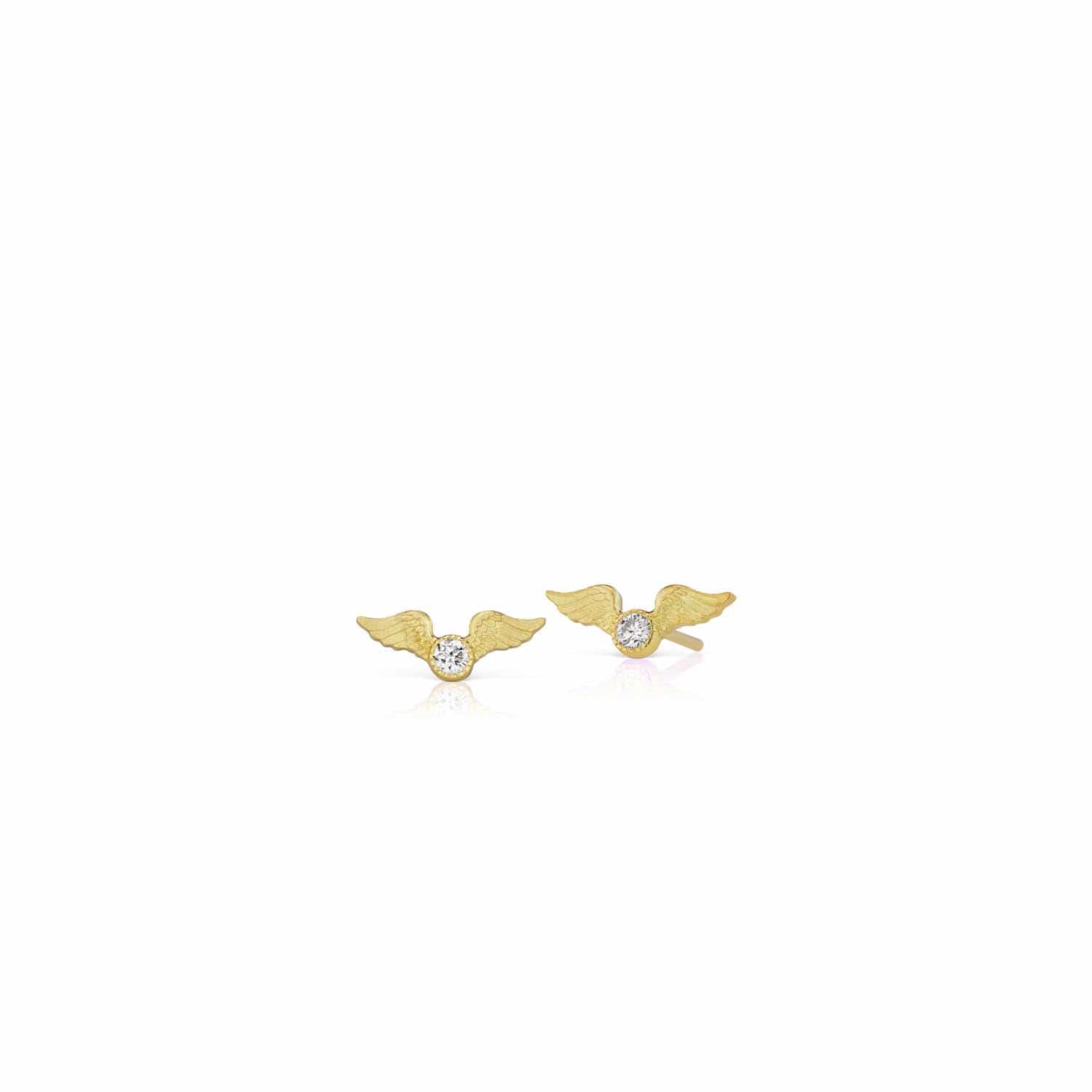 18K Yellow Gold and Diamond Wing Studs