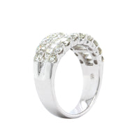 14K White Gold 3 Row Baguette and Round Diamond Band