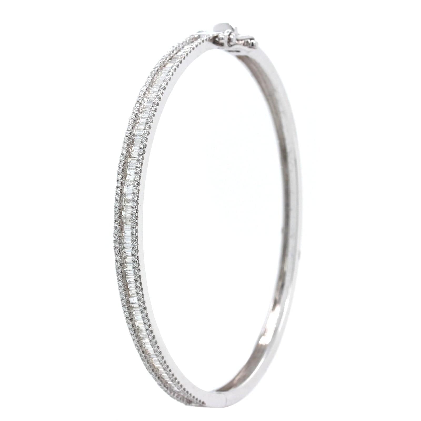 14K White Gold 3 Row Diamond Bangle Bracelet