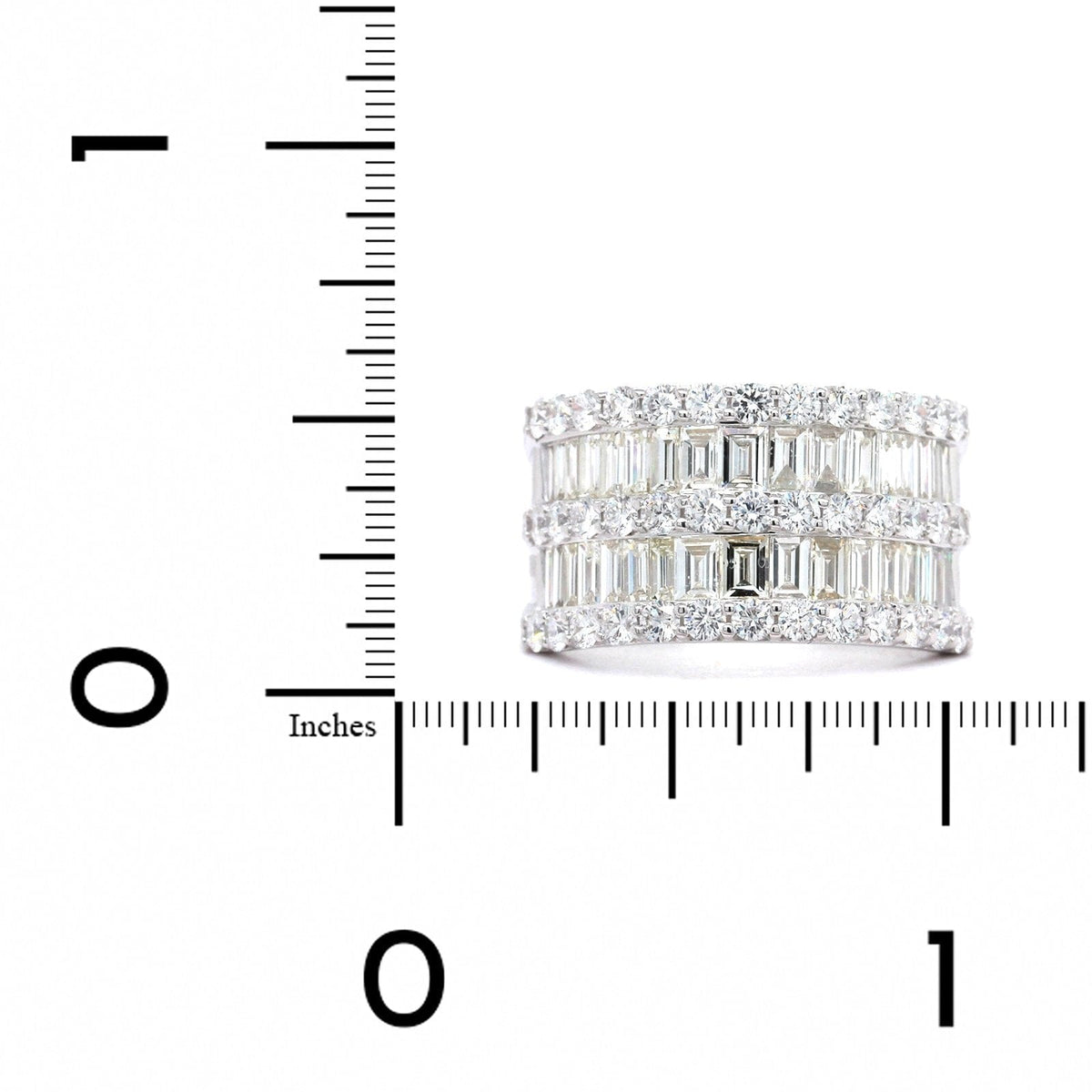 14K White Gold 5 Row Baguette and Round Diamond Band