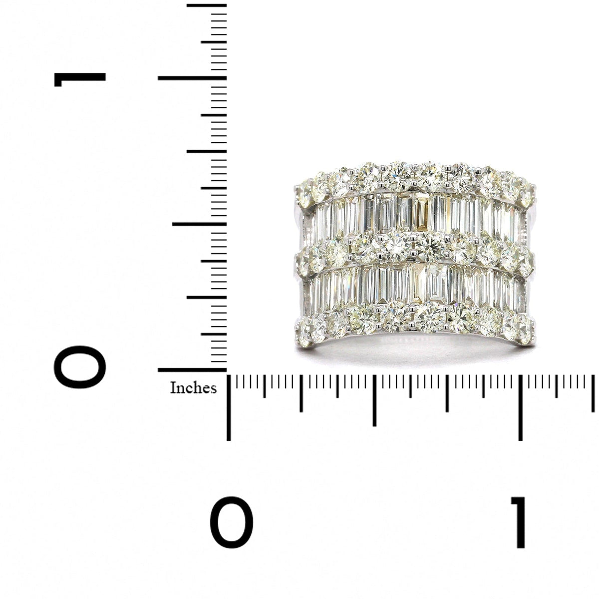 14K White Gold 5 Row Round and Baguette Diamond Ring, 14k white gold, Long's Jewelers