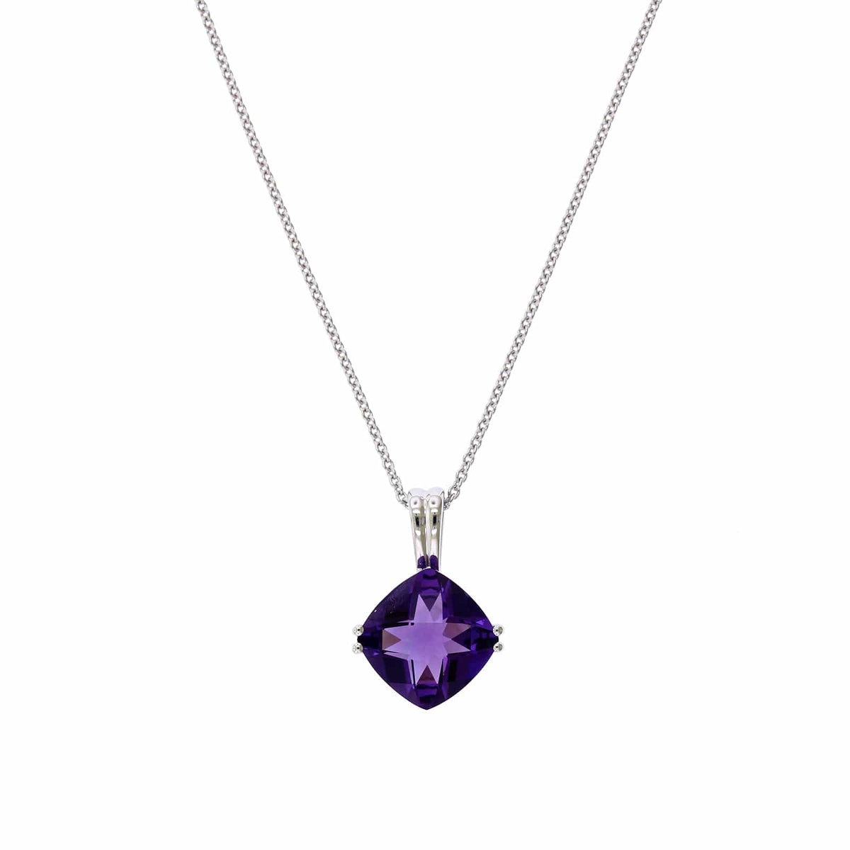 14K White Gold Cushion Amethyst Pendant, 14k white gold, Long's Jewelers