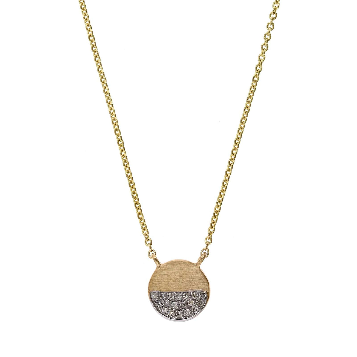 14K Yellow Gold Diamond Matte Disc Pendant