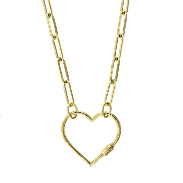 14k Yellow Gold, Diamond Heart Carabiner Paperclip Necklace