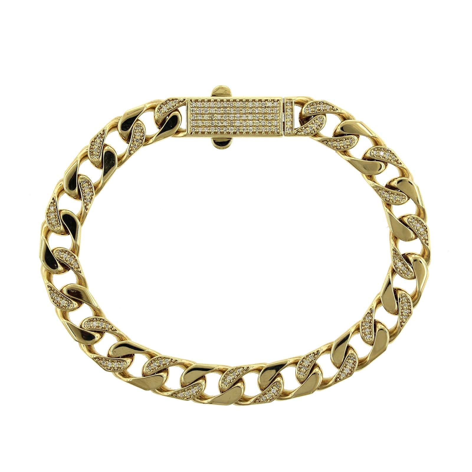 14K Yellow Gold Pave Diamond Curb Link Bracelet, 14k yellow gold, Long's Jewelers