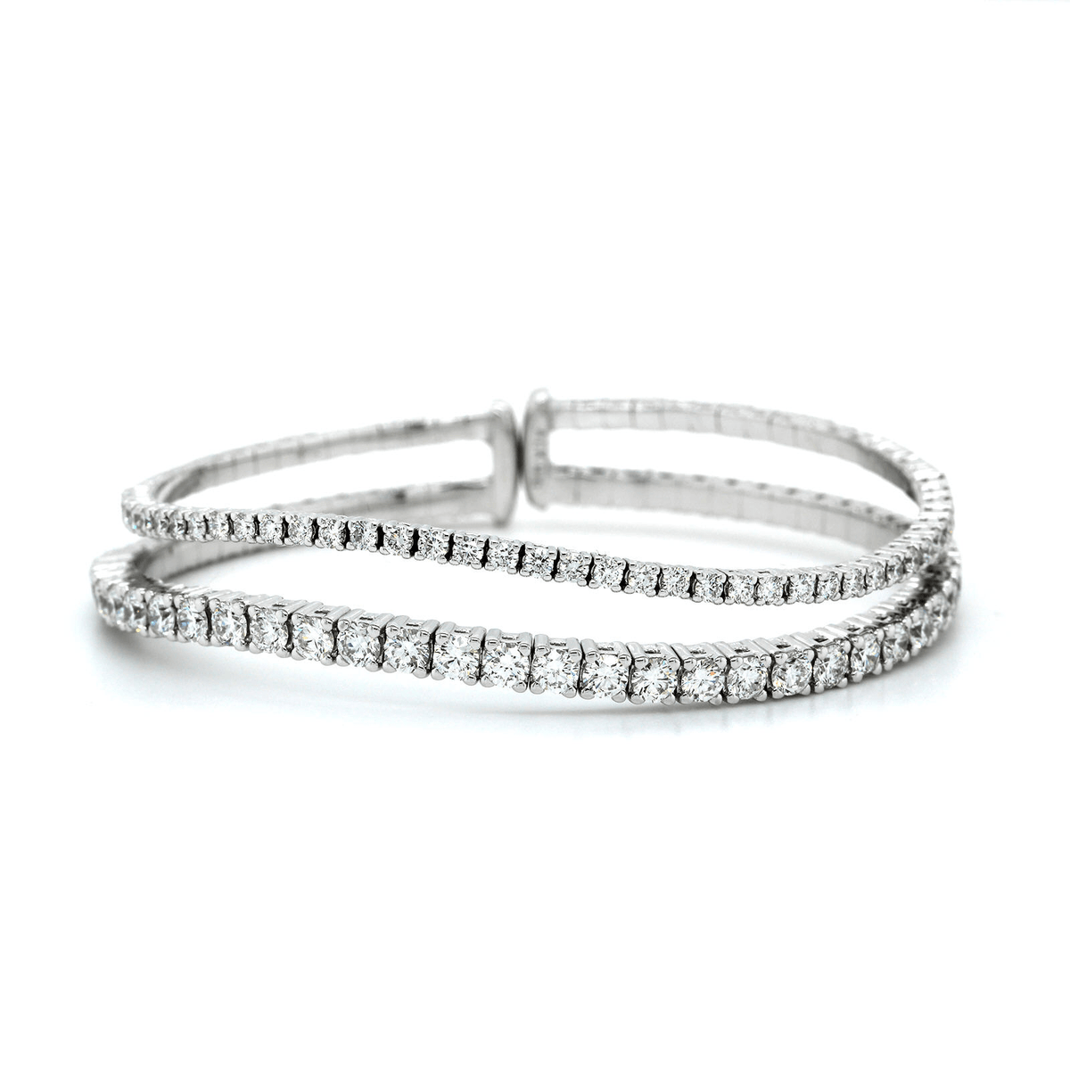 18K White Gold 2 Row Diamond Wave Cuff Bracelet, 18k white gold, Long's Jewelers