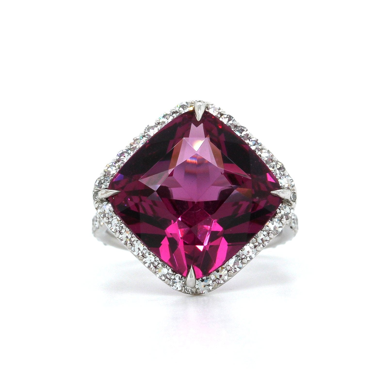 18K White Gold Cushion Rhodolite Garnet Diamond Ring, White Gold, Long's Jewelers