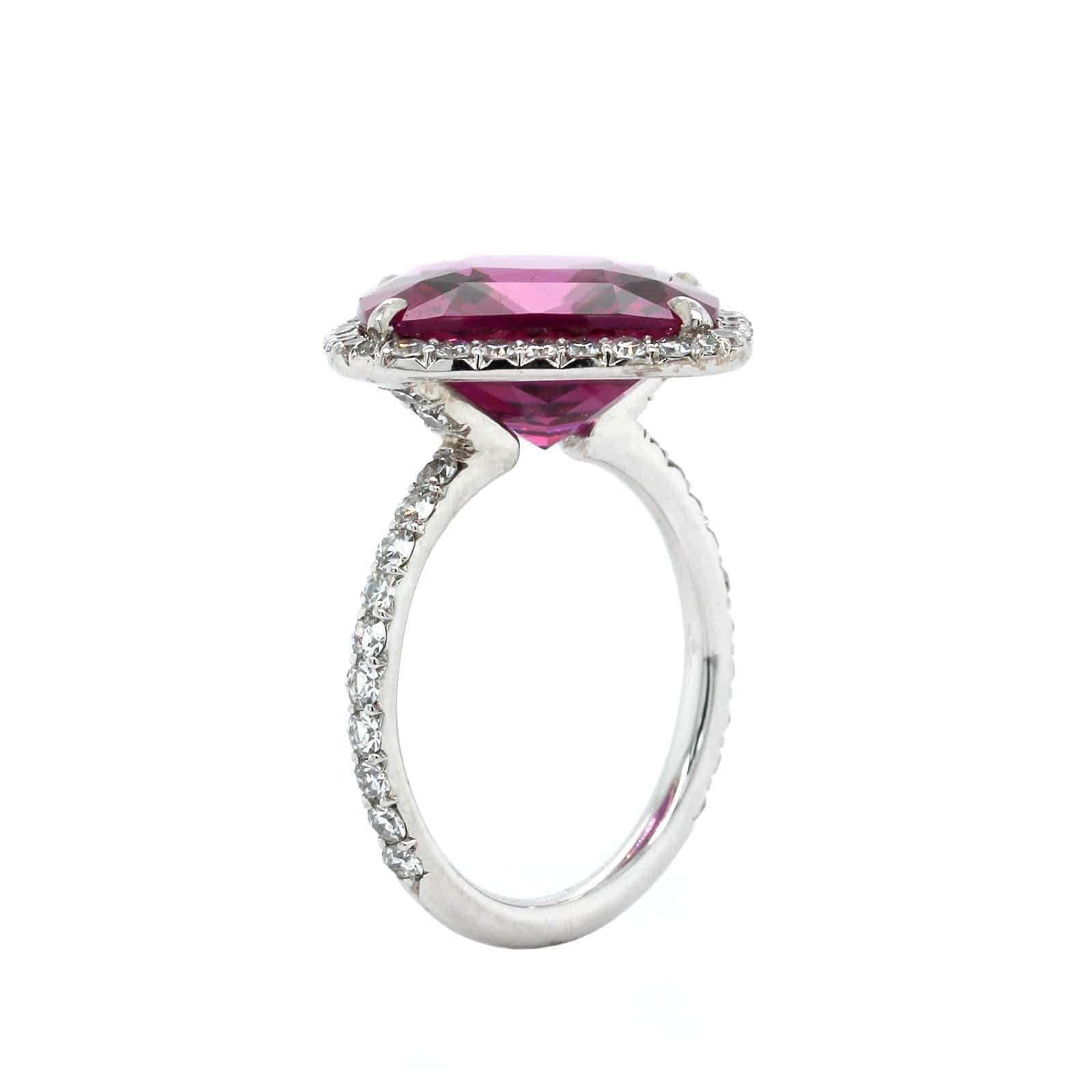 18K White Gold Cushion Rhodolite Garnet Diamond Ring