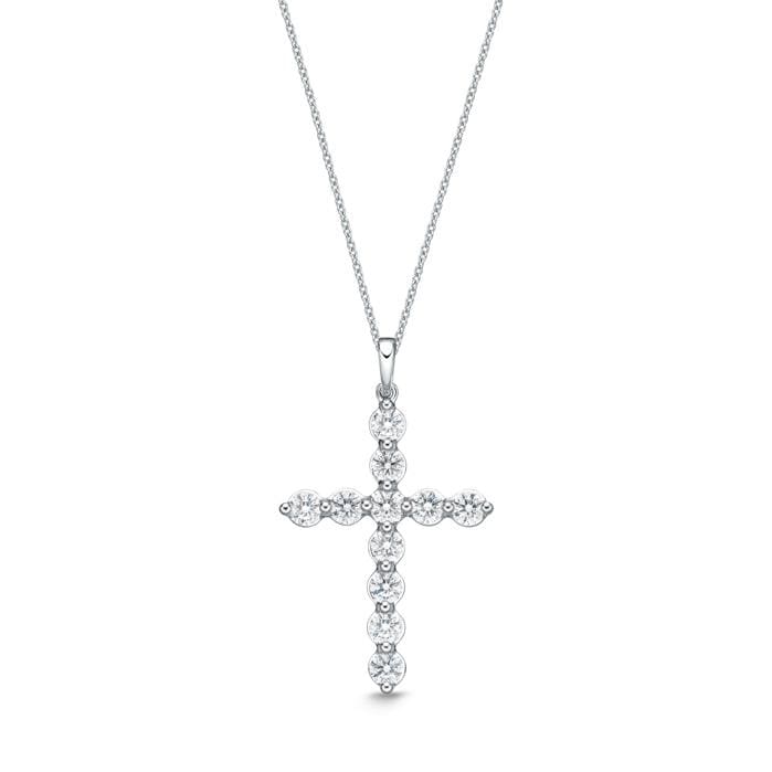 18K White Gold Diamond Cross Necklace, 18k white gold, Long's Jewelers