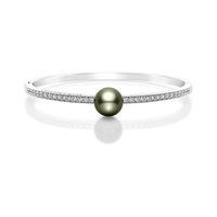 Mikimoto 18K White Gold Diamond and Black South Sea Pearl Bangle Bracelet