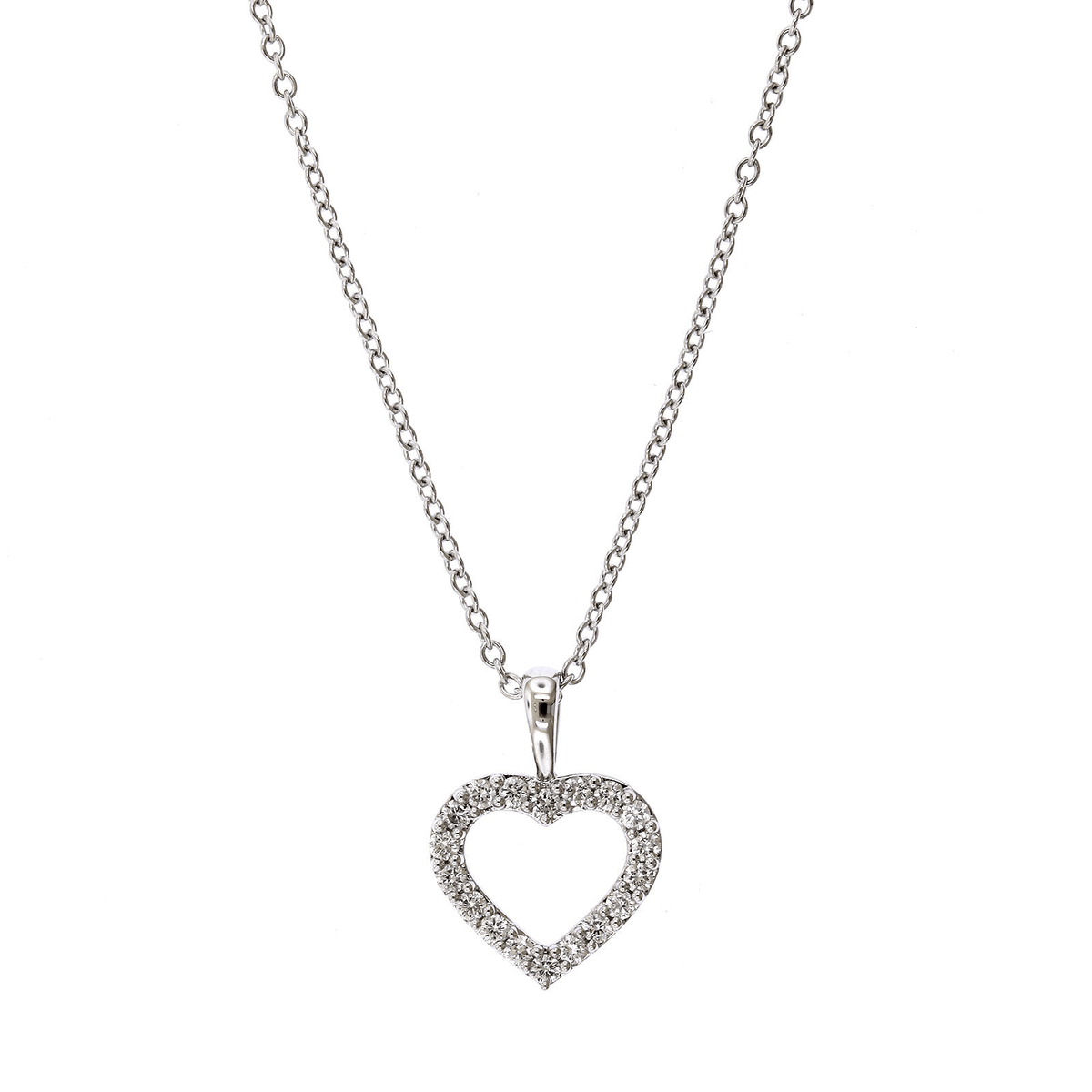 18K White Gold Open Diamond Heart Pendant, 18k white gold, Long's Jewelers