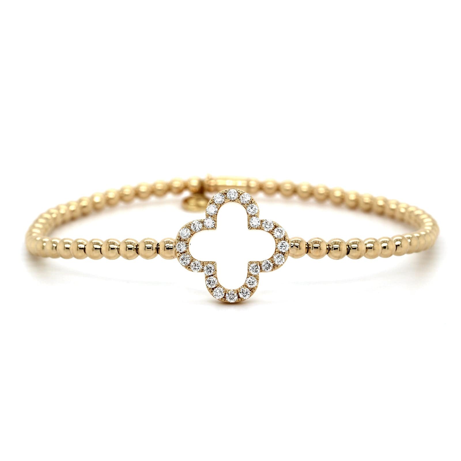 18K Yellow Gold Diamond Clover Stretch Bracelet, 18k yellow gold, Long's Jewelers