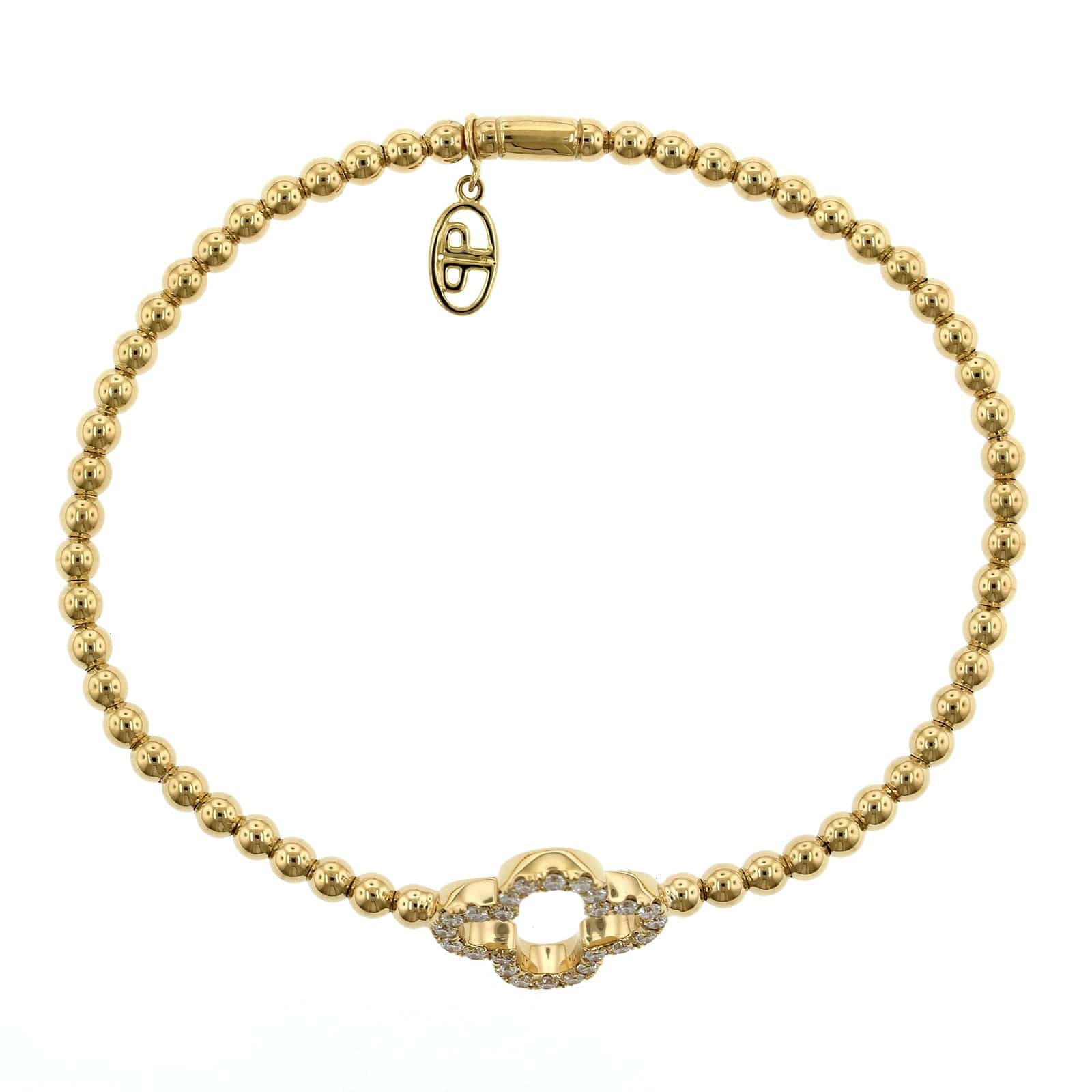 18K Yellow Gold Diamond Clover Stretch Bracelet, 18k yellow gold, Long's Jewelers