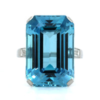 Platinum Emerald Cut Aquamarine Ring