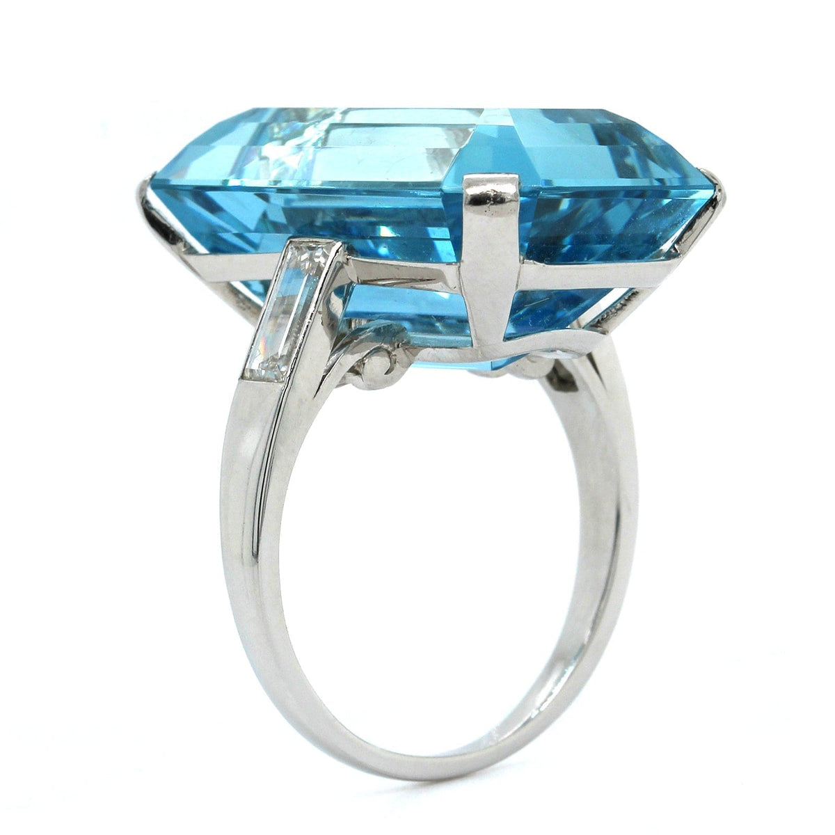 Platinum Emerald Cut Aquamarine Ring