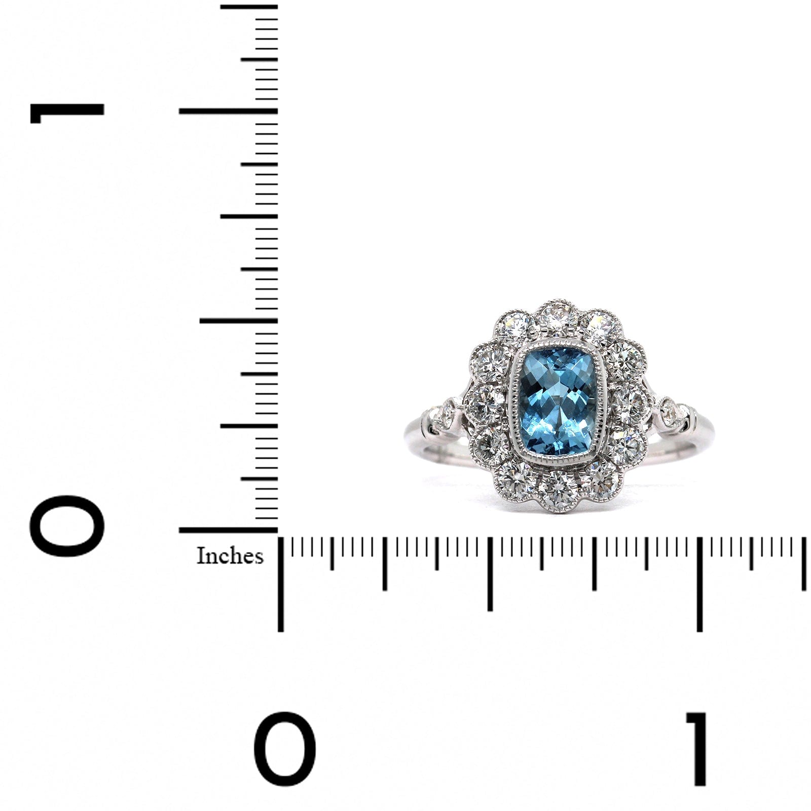 18K White Gold Cushion Aquamarine Vintage Style Ring, 18k white gold, Long's Jewelers