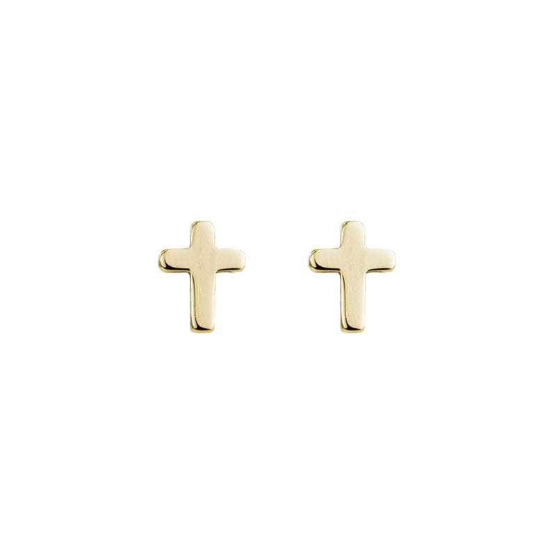 14K Yellow Gold Cross Stud Earrings