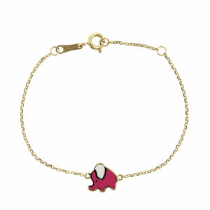 14K Yellow Gold Elephant Pink Enamel Bracelet