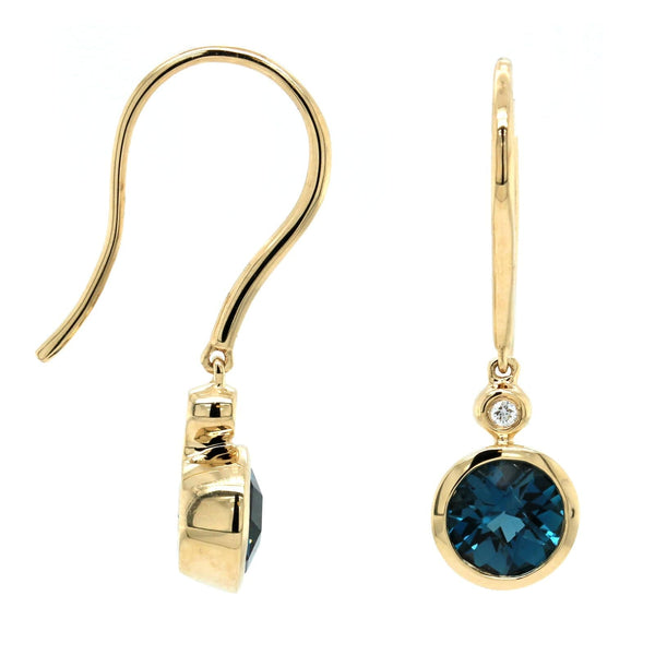 14K Yellow Gold Blue Topaz Drop Earrings