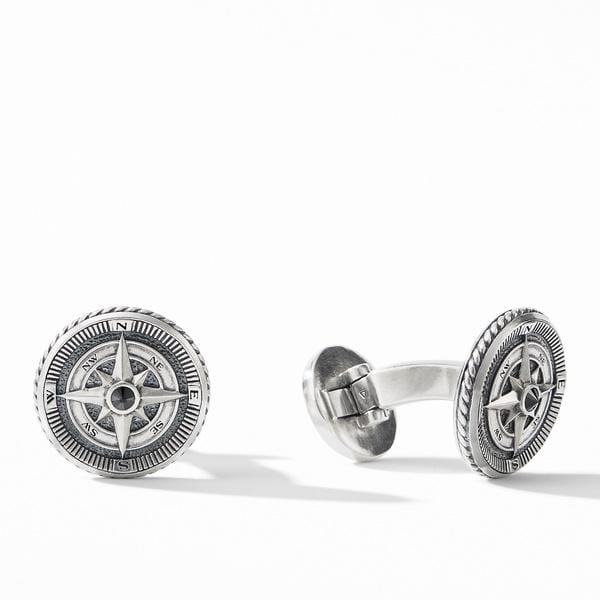 Maritime® Compass Cufflinks with Center Black Diamond